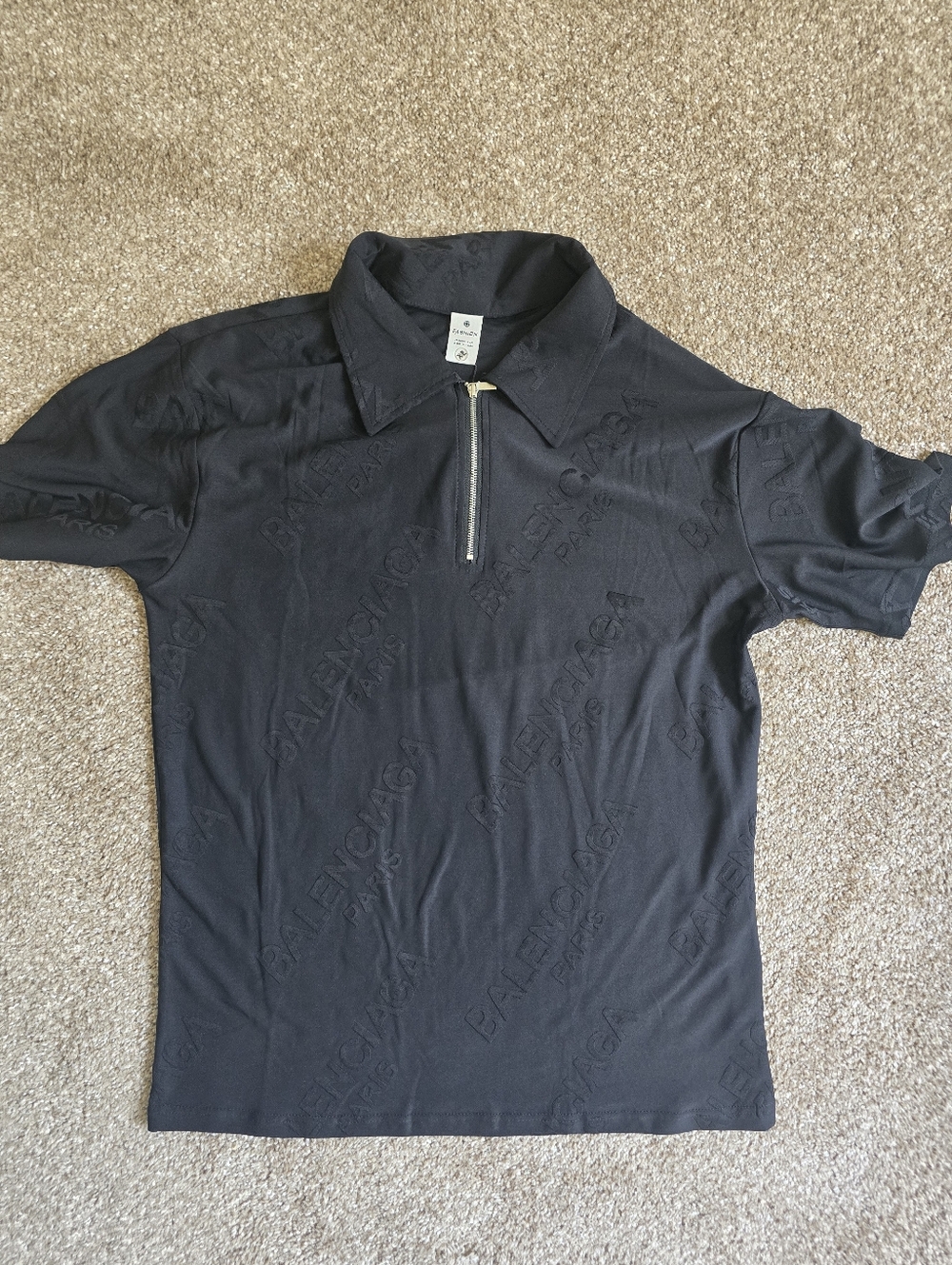 Black Balenciaga Logo-Embossed Hoodie with Half-Zip